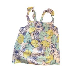 Gymboree Girls Floral Ruffle Strap Tank Top Blue Yellow Green Shimmer Size 6